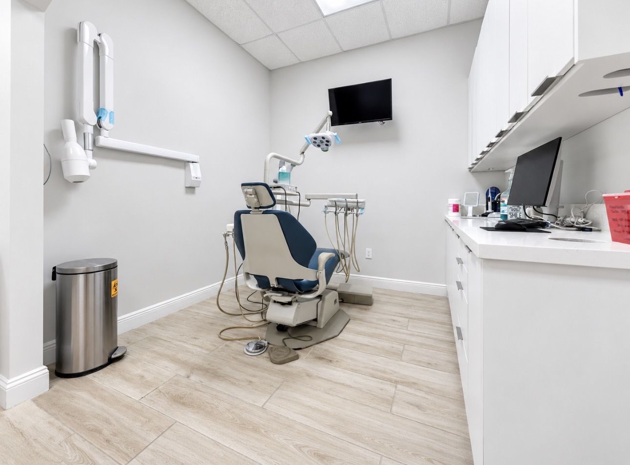 A treatment room with an intraoral X-ray unit